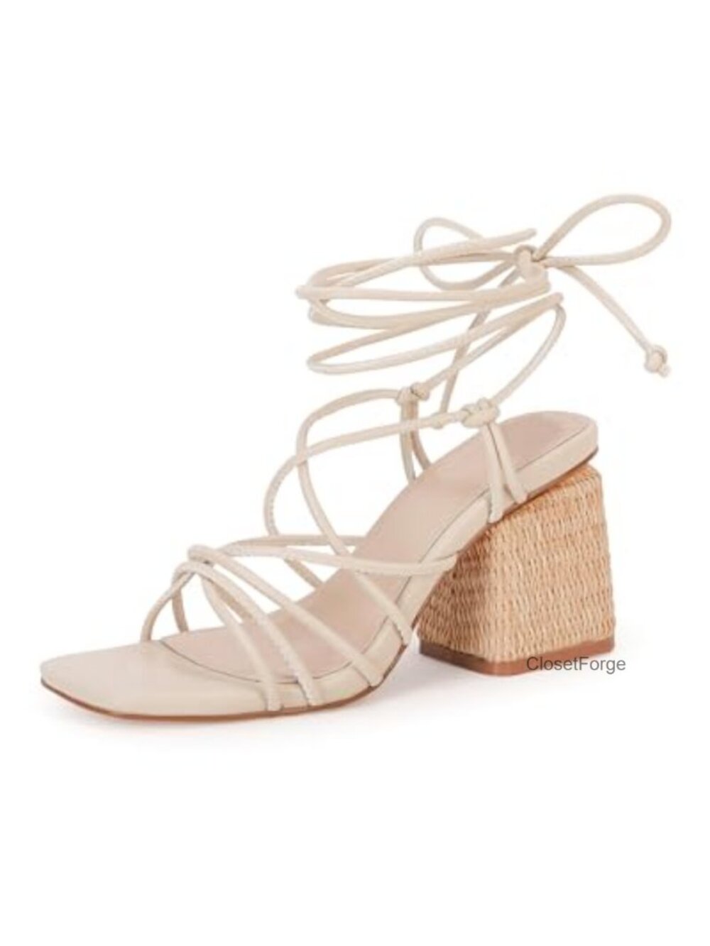 Women's Lace Up Chunky Braided Heel Sandals Square Toe Strappy Ankle Strap
